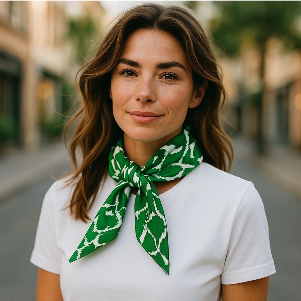 NWT SILKLETTE Mer de Verts 100% Fine Silk Kerchief Scarf GREEN/WHITE